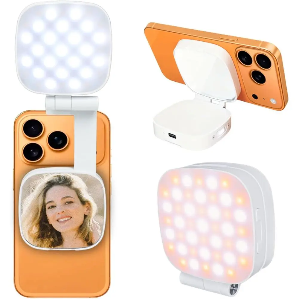 Portable 3-in-1 Ring Light with Mirror, Compatible for Smartphones, Ideal for Beauty, Photography, and Video Calls