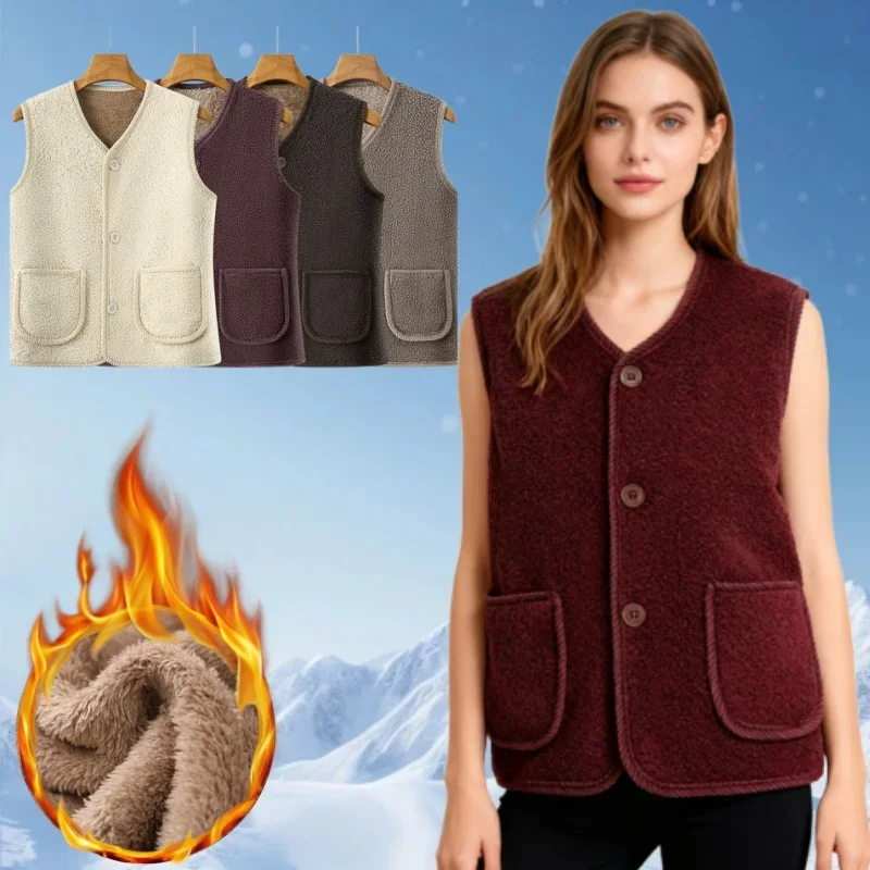 

Толстый плюшевый женский жилет, зимнее теплое пальто без рукавов на флисовой подкладке, уличная термокуртка среднего размера, женская верхняя одежда больших размеров