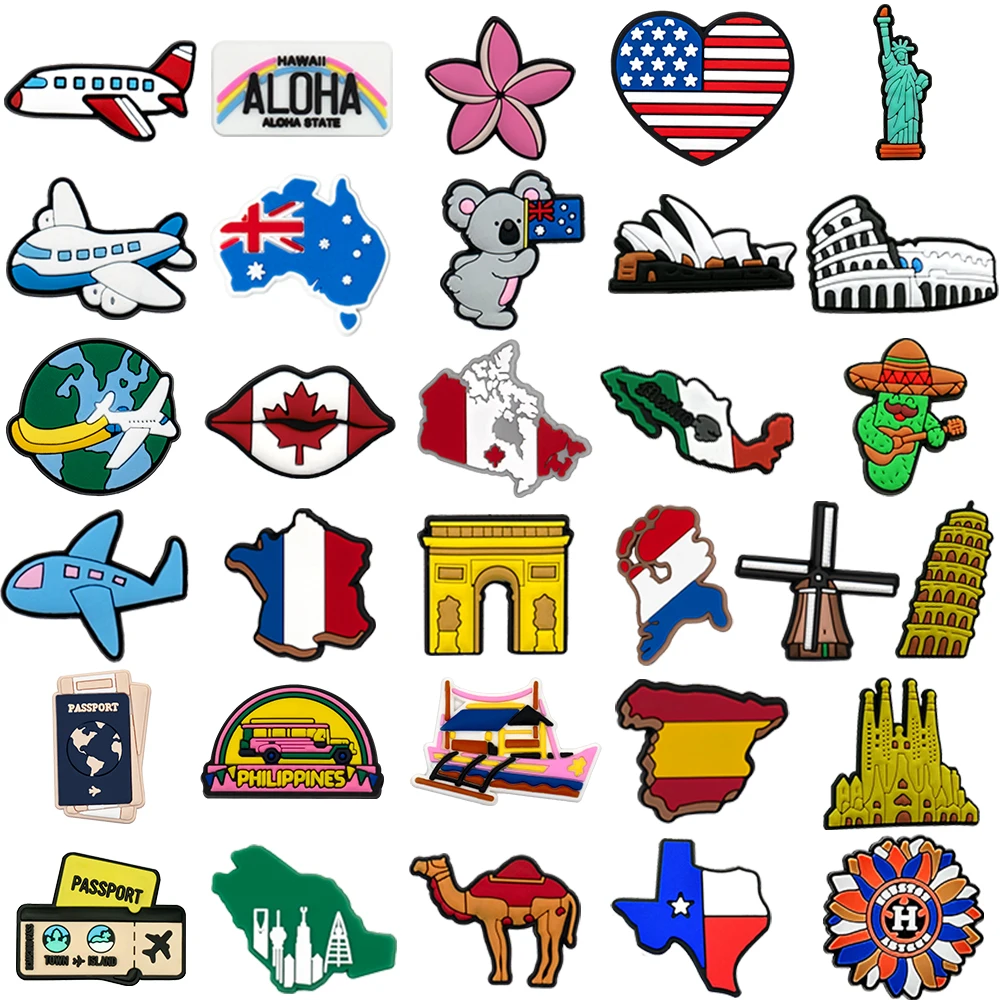 1 шт., подвески для обуви Global Travel Series, паспорт, самолет, ветряная мельница, аксессуары для обуви, булавки для женщин и мужчин, украшения с пряжкой для сабо 1 шт., подвески для обуви Global Travel Series, паспорт, самолет, ветряная мельница, аксессуары для обуви, булавки для женщин и мужчин, украшения с пряжкой для сабо