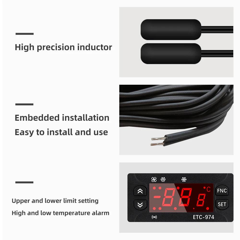 ETC-974 Temperature Controller Refrigerator Defrosting Heating Control Thermoregulator with Dual NTC Sensor 220V