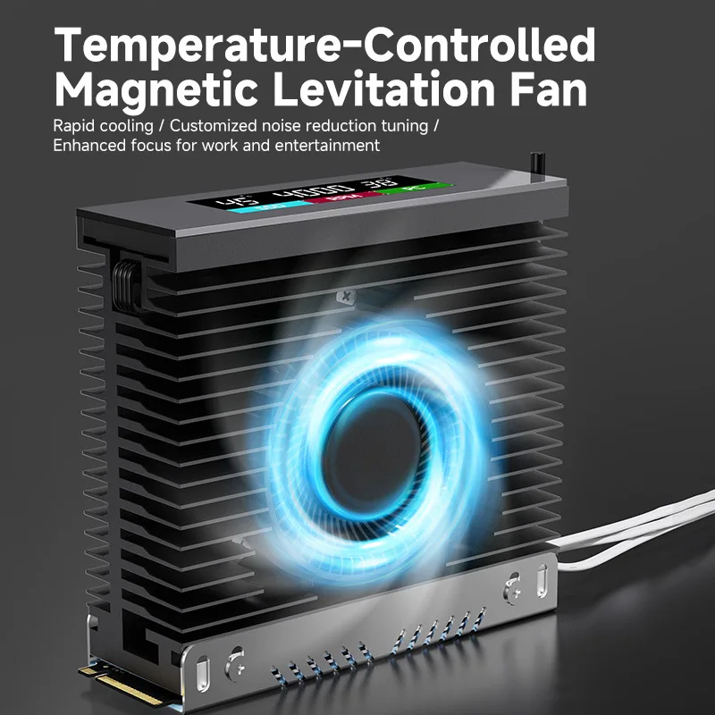 M.2 2280 SSD Drive Cooler With Intelligent Temperature Sensing Control PWM Turbine Fan IPS Color Screen MCU Heatsink