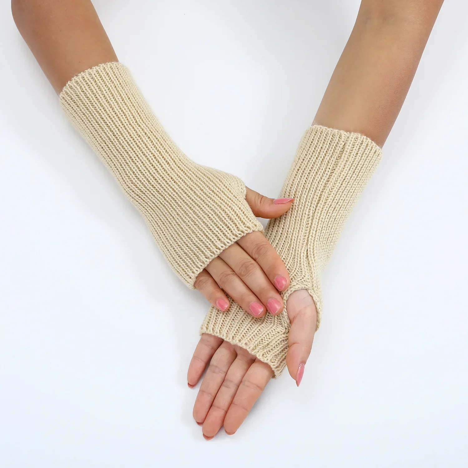 Half Finger Gloves Women Winter Soft Glove Thickened Warm Wool Knitting Arm Sleeve Solid Color Women Men Short Fingerless Mitten