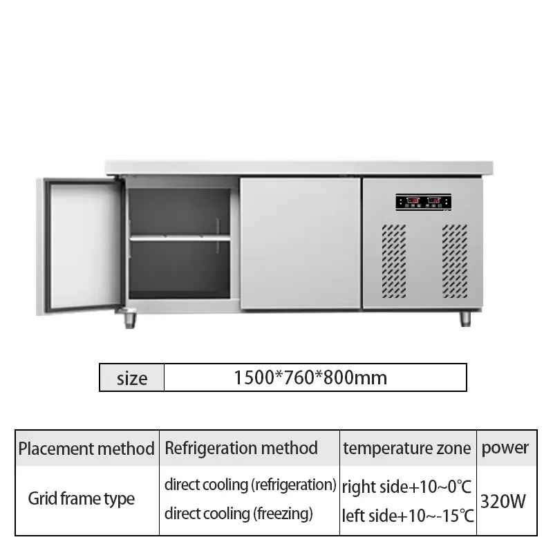 Commercial Hotel Use -15 Under-Table Workbench Double Temperature Direct Cooling Adjustable Double Pizza