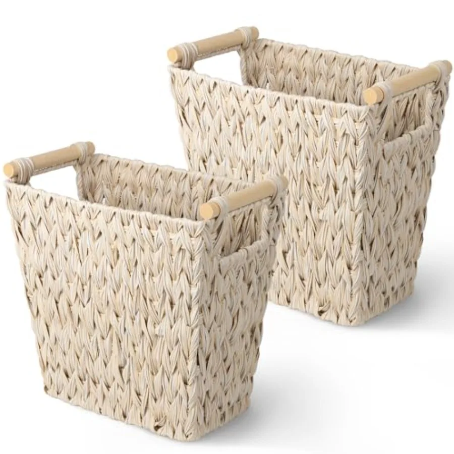 

Wicker Waste Baskets Waterproof Bathroom Trash Can Waste Basket for Bathroom Decorative Bedroom Trash Can 19 Liters/5 Gallons W