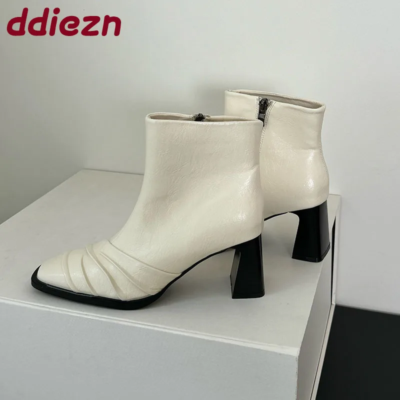 

Современные женские ботильоны на молнии для вечеринок, обувь на женском каблуке, модные женские эластичные короткие ботинки с квадратным носком, туфли-лодочки, женская обувь