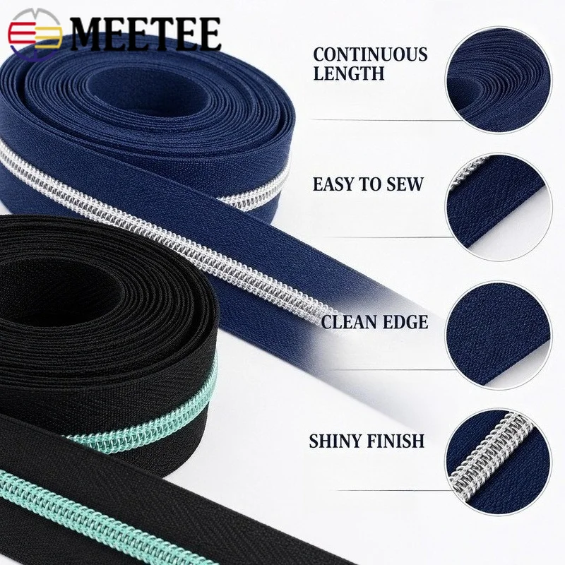 2-20M 5# Nylon Coil Zipper Tape Continuous Colorful Teeth for Bags Clothing Shoes Tents Decorative Zip Repair Sewing Accessories