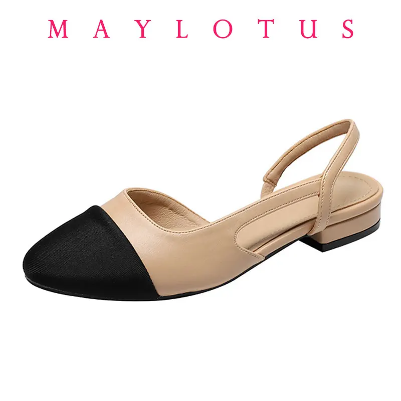 

Single shoes women summer patchwork shallow sandals side cut out stretch back strap slip on slingback sandals