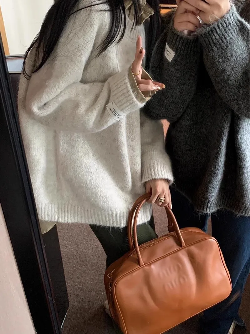 Mint een Lazy Sle Thi Knit Sweater Women Loose plus Size Autumn Winter Korean High-End Soft Cozy Knitted Top