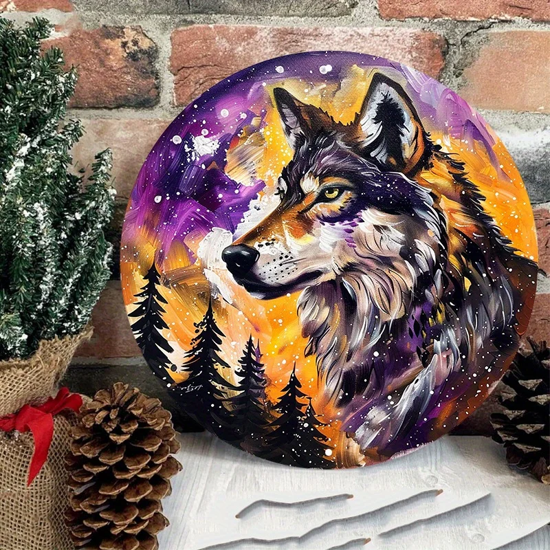 Beautiful Wolf Art Round Aluminum Sign, UV and Scratch Resistant, Easy-Hang, Outdoor and Indoor Decoration, Wall Art, Home Decor