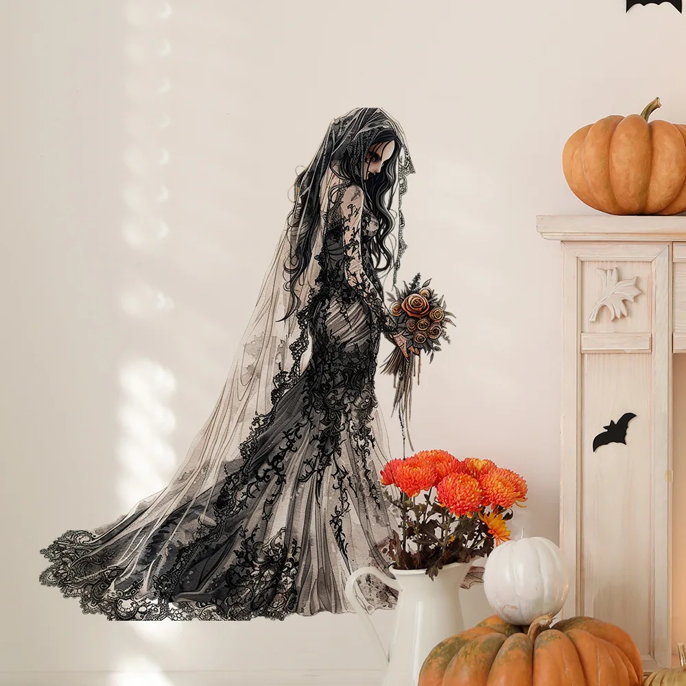 Simple and chic Halloween watercolor wedding dress ghost bride home background decoration beautifying wall stickers self-adhesiv