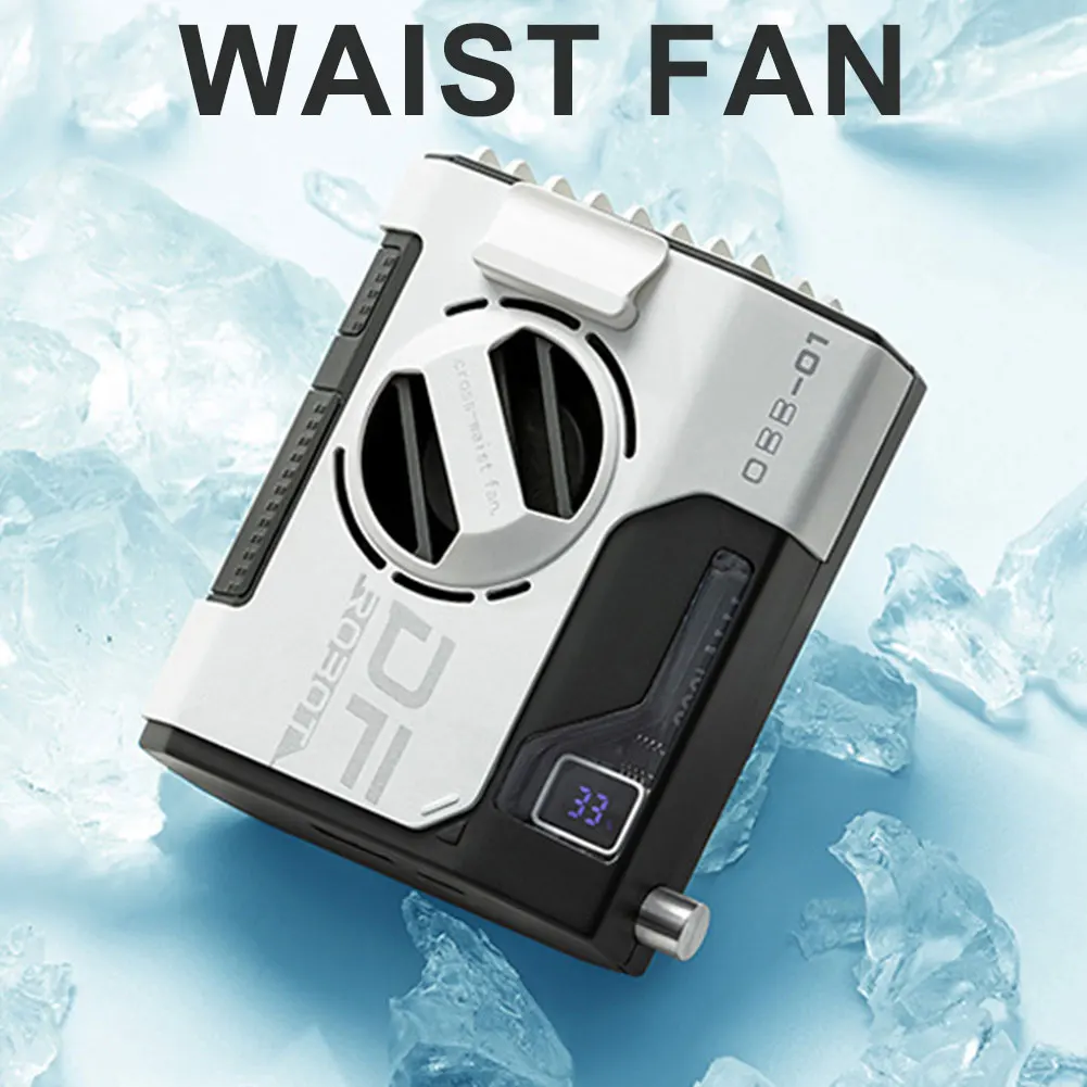 Portable Waist Fan Rechargeable 5 Speeds Wearable Belt Fan LED Digital Display Personal Body Fan Strong Airflow for Outdoor Work