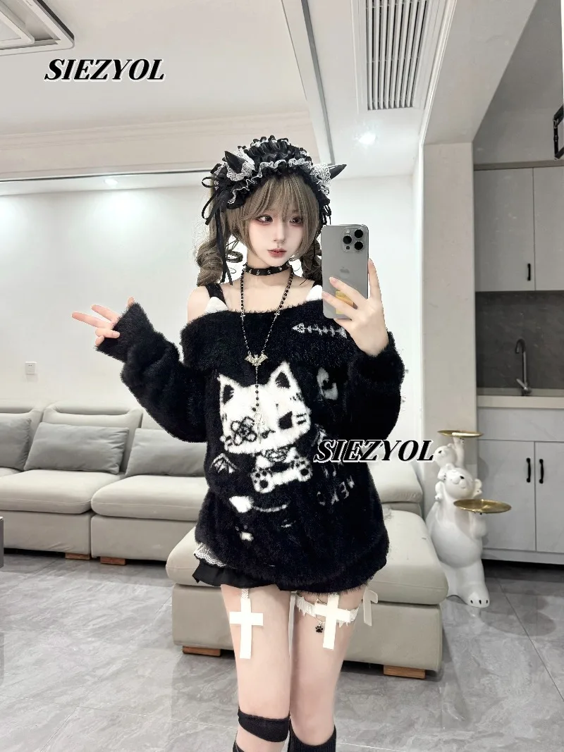 Original New Subculture Off-shoulder Loose Jumper Pullover Versatile Autumn and Winter Sweet Cute Girls Outerwear Sweater