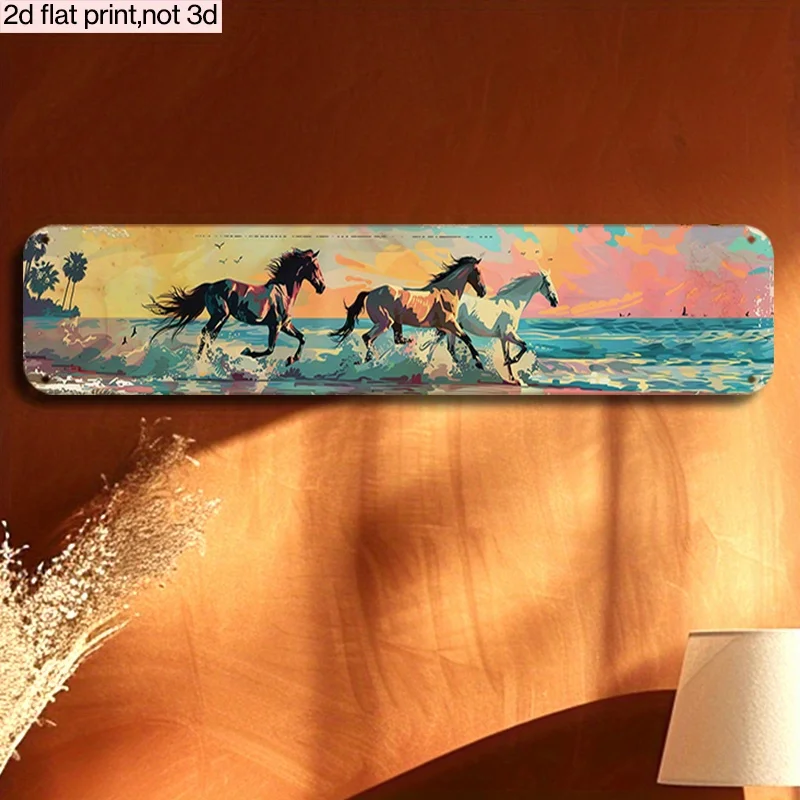 2D Panel, 1pc, Aluminum C, Aluminum Sign, Dimensions Are, Depicting Arabian Horses Running Along the Coastal Line, Designed