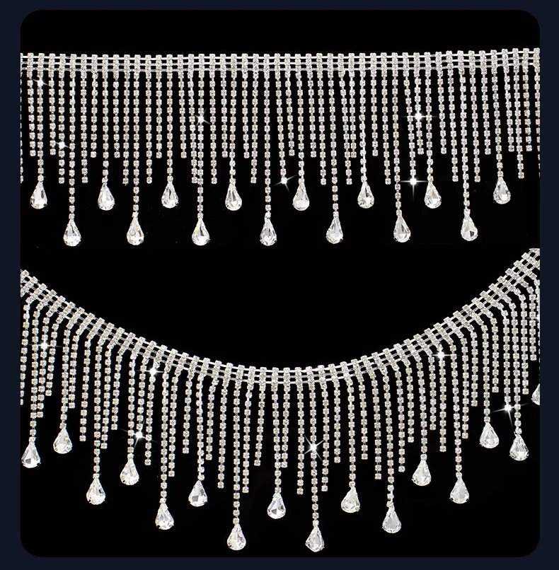 5 Meter Strass-Kette Glitzer Kristall Diamant DIY Kunst Kleidung Hochzeit Geschenk Dekoration Unregelmäßige Quaste 9CM Strass-Band – Detail 1