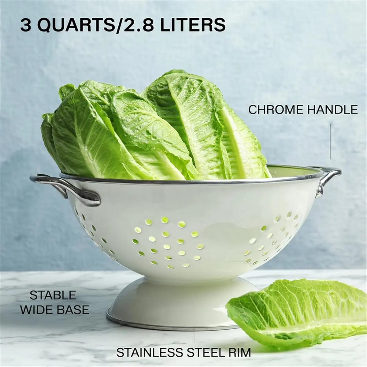 AT16 Powder Coated Steel Kitchen Strainer Basket for Draining Pasta, Vegetable and Fruit, Chrome Handles and Wide Stable Base
