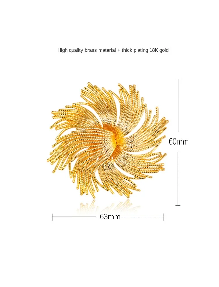 High-end golden fireworks brooch in the antique design of large flower brooch atmospheric elegant corsage