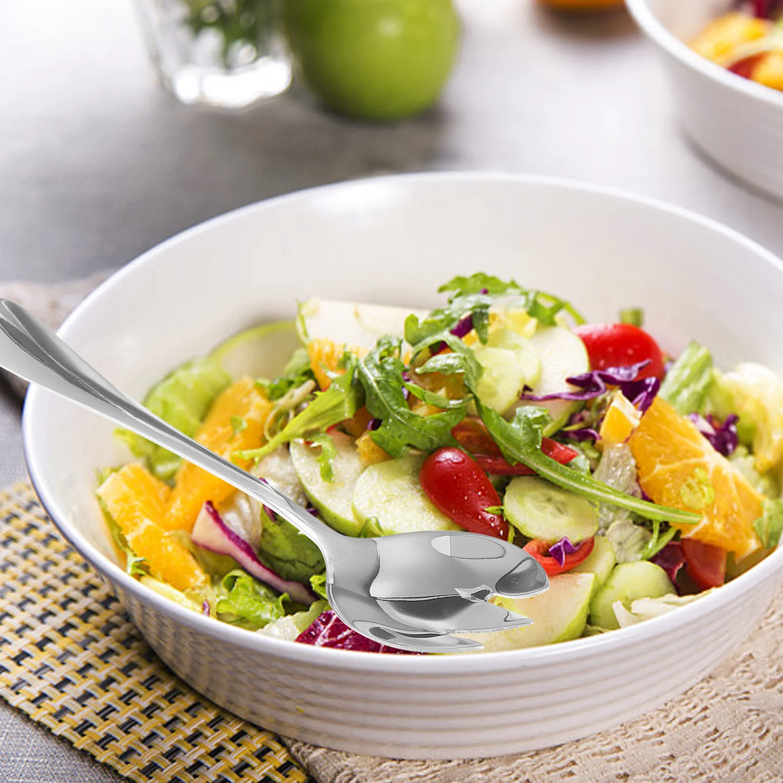 

2pcs Stainless Steel Salad Fork Spoon Set Heavy Duty Dishwasher Safe For Home Party Restaurant Bbq Picnic Kitchen