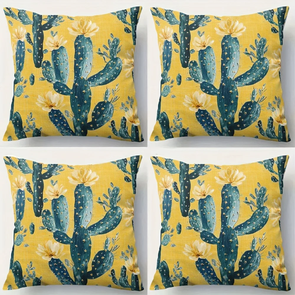 

4-х фондю almohada cortas con estampado плоский и diseño cactus amarillo | Poliéster, cierre cremallera, форсунки una мингридвиг