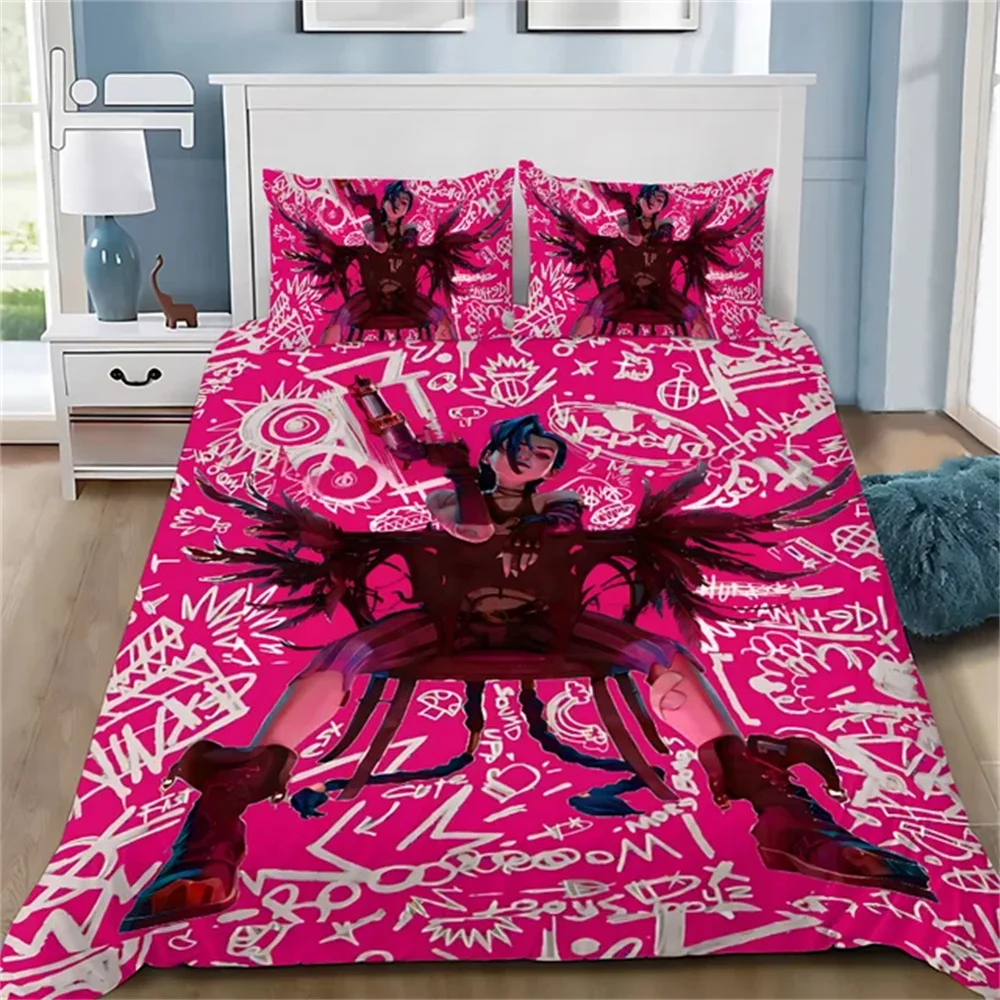 

Hot Anime Arcane Bedding Sets 3D Print Jinx Adult Boys Girl Bedroom Decoration Duvet Cover Set Single Double Size Bed Linen