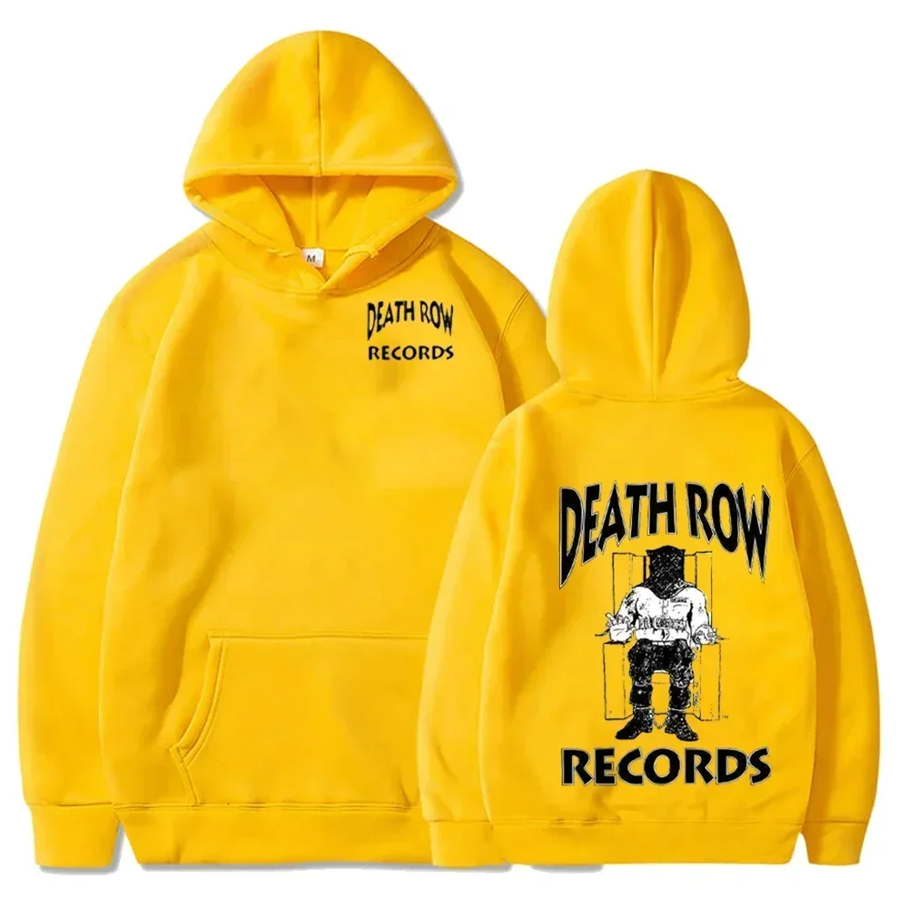 Death Row Inmate Record Print Hip-hop Street Cool Men Hooded Sweatshirt Autumn Winter Daily Outdoor Casual Loose Warm Sportswear