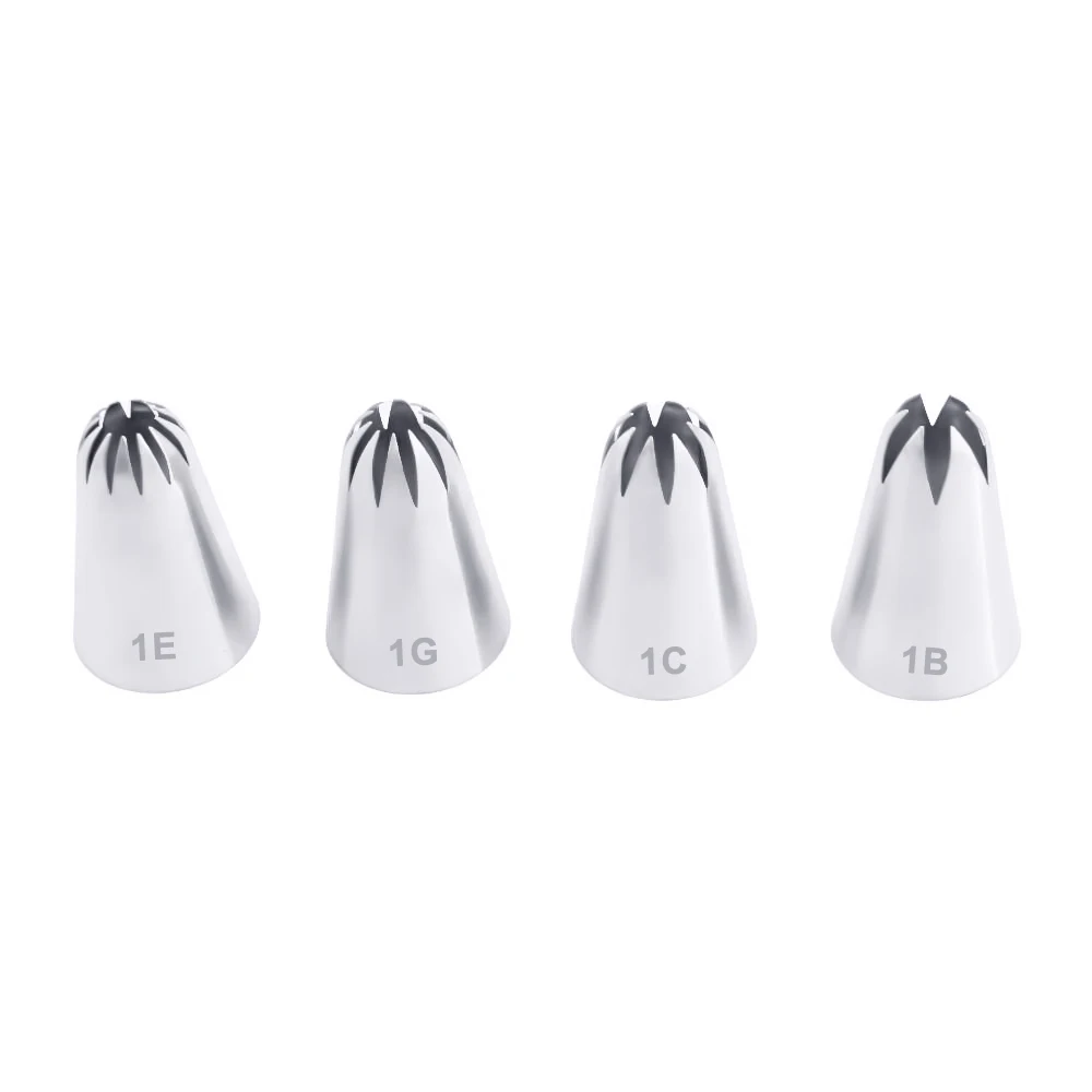 1/4pcs Large Icing Piping Nozzles Decorating Cake Baking Cookie Cupcake Piping Nozzle Stainless Steel Pastry Tips #1B#1C#1E#1G