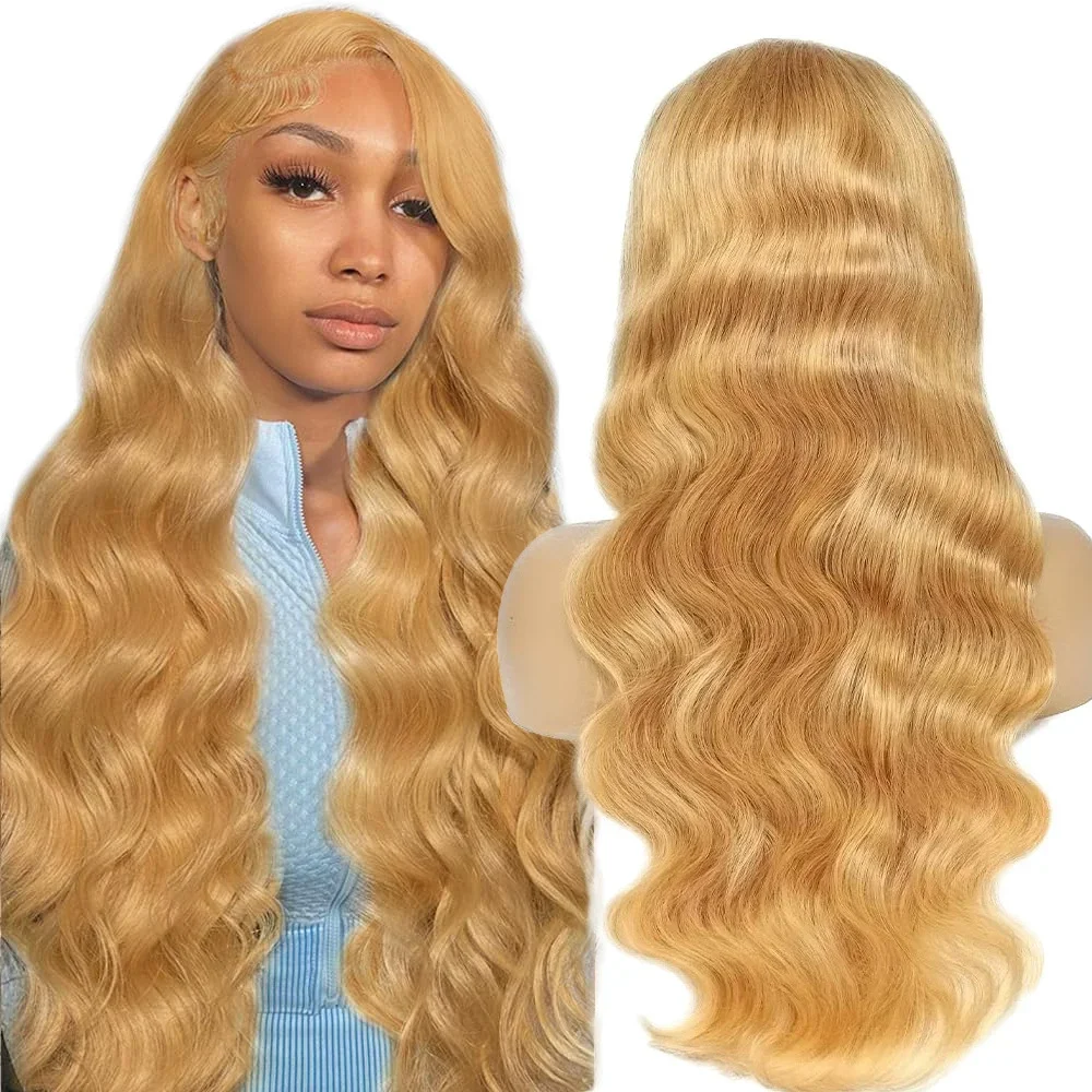 Honey Blond 16Inch Body Wave 13x4 Lace Front Human Hair  Transparent Lace Frontal Wigs 200% For Women