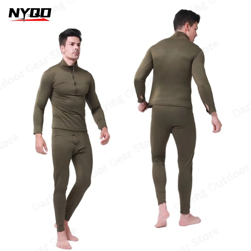 Men Thermal Base Layer Set Half‑Zip Warm Tight Underwear Top & Pants Suit for Hiking Ski Camping Fitness Winter Outdoor
