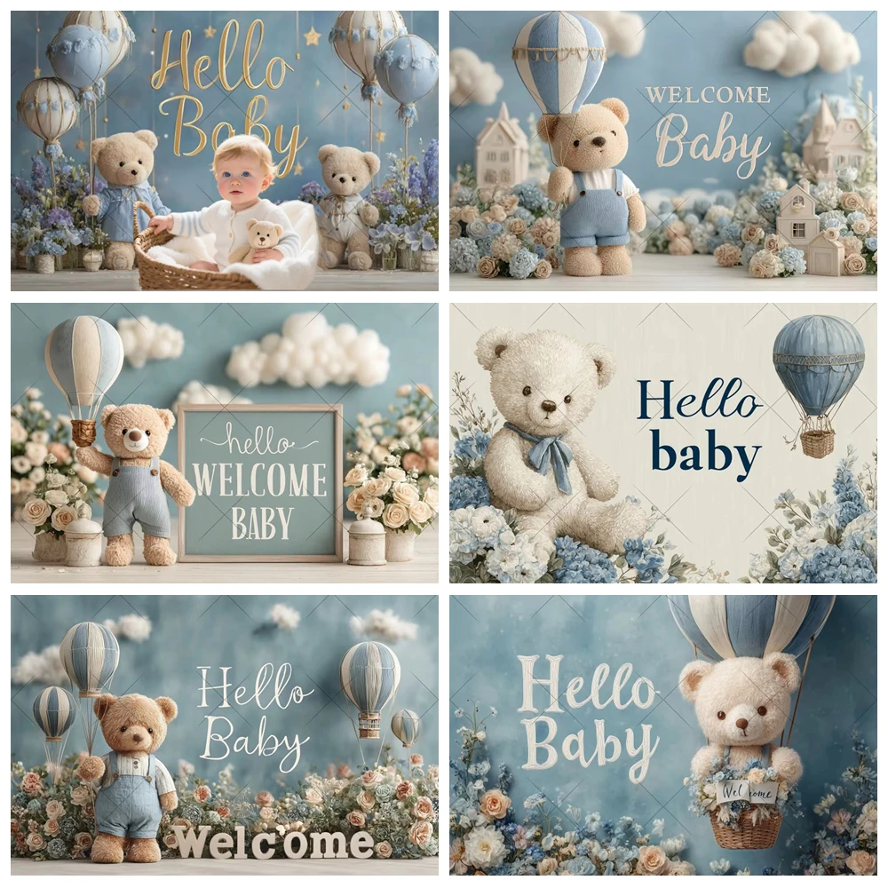 

Teddy Bear Hot Air Balloon Photography Background Baby Shower Backdrop Kids Baby 1st Birthday Party Decor Photo Studio Props