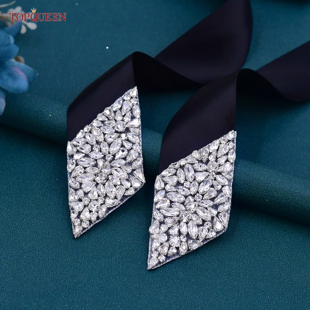 TOPQUEEN S95 Sparkly Wedding Silver Rhinestones Belts Bridal Applique Decoration Accessories for Bridesmaids Women Dresses Sash