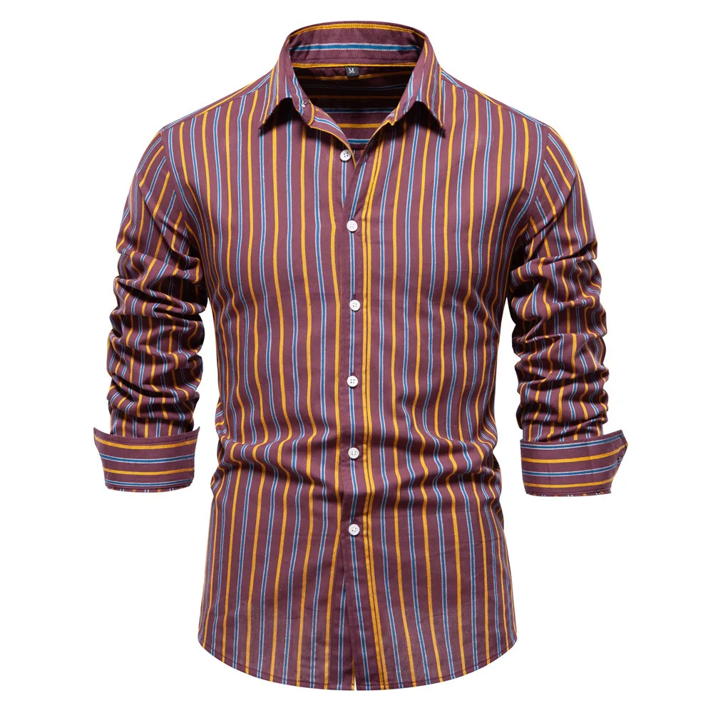 2023 Autumn New Basic Versatile Fashion Stripe Long Sleeve Cotton Shirt Men's Top