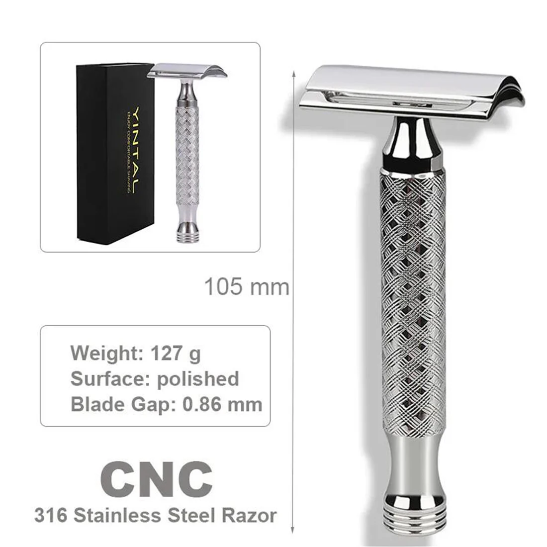 CNC 316 Stainless Steel Double Edge Safety Razor Metal Men Shaving Manual Shavers