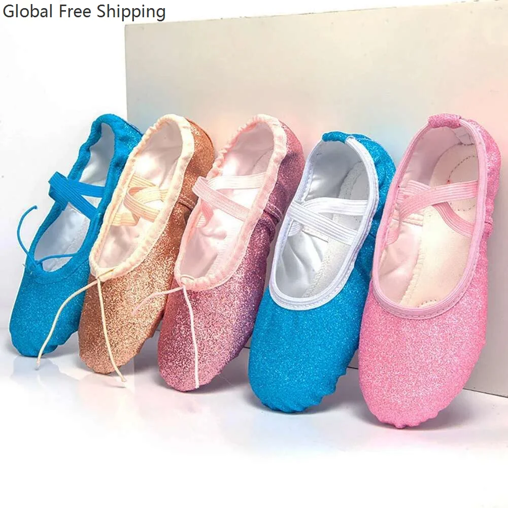 

Soft-soled Glitter Ballet Shoes Yoga Fitness Flat Slippers Pink Blue Rose Red Ballet Shoes Children's Teacher Cat Claw Shoes