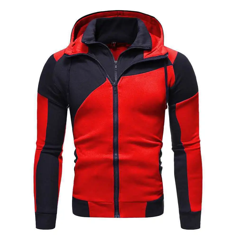 Men's Spring and Autumn New Style European and American Fashion Classic Comfortable Daily Outdoor Double Zipper Splicing Hoodie