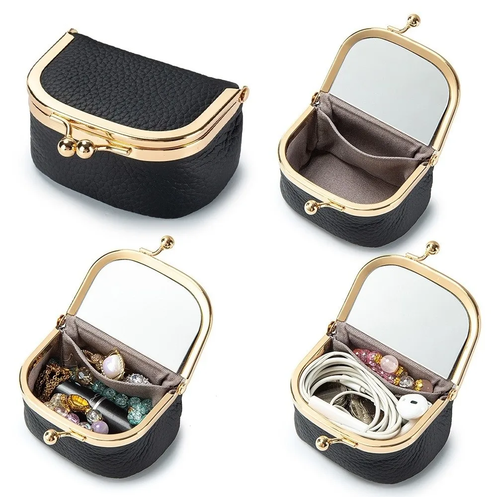New Kiss Lock Coin Purse Square Solid Color Small Item Bag PU Leather Multifunctional Display Purse Holder Jewelry