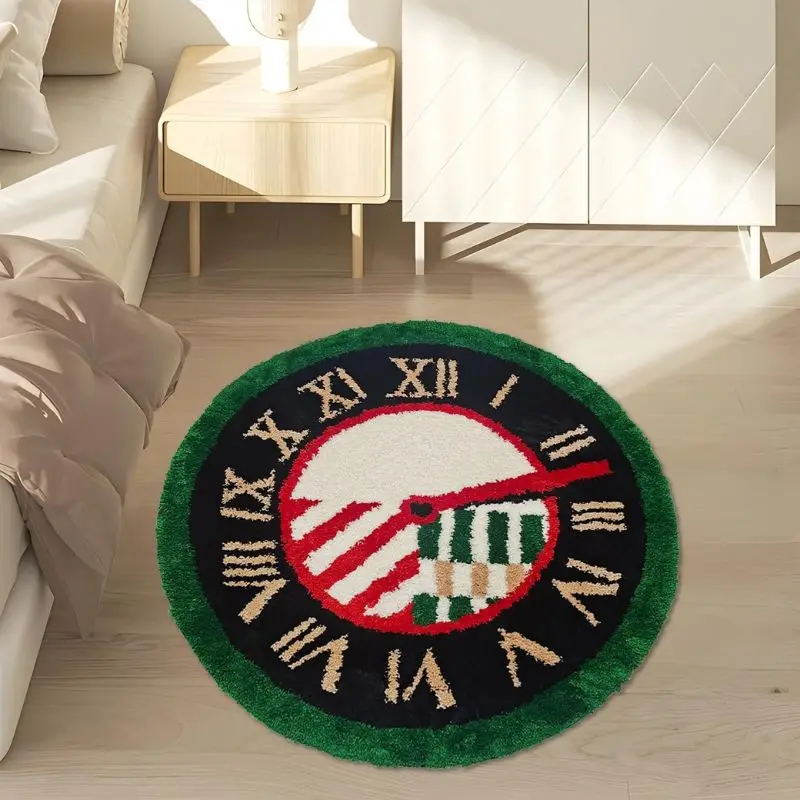 Retro Clock Tufted Carpet Round Area Rug Super Water Absorbent Non Slip Fluffy Rugs Soft Plush Floor Mat for Living room Bedroom