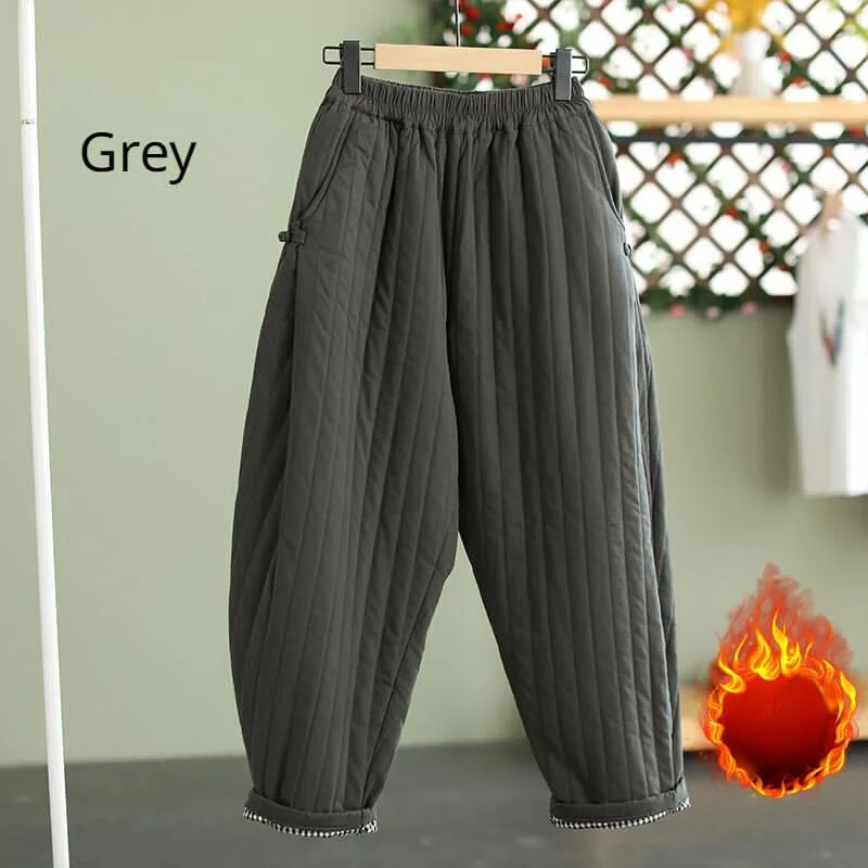 Women Winter Warm Down Cotton Pants Warm Padded Quilted Trousers Elastic Waist Casual Lady Chic Keep Warm Trousers