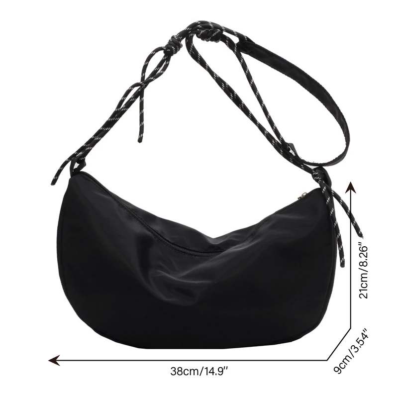 Ombro de pano de nylon feminino, bolsa Hobos Vintage, bolsa casual diagonal de grande capacidade, moda versátil, cor sólida, nova