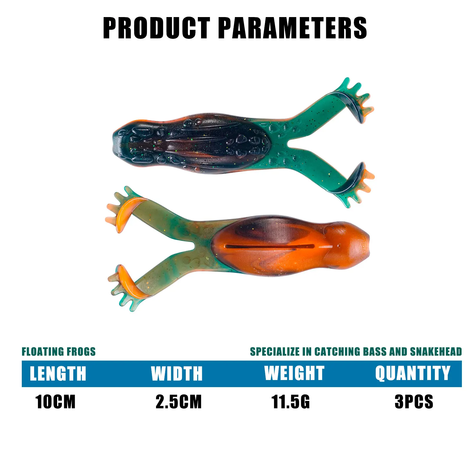 CAZULO Splash Frog Lure High Elastic Floating Topwater Frog Skip Cast Bait for Snakehead Bass Weed Guard Soft Fishing Lures