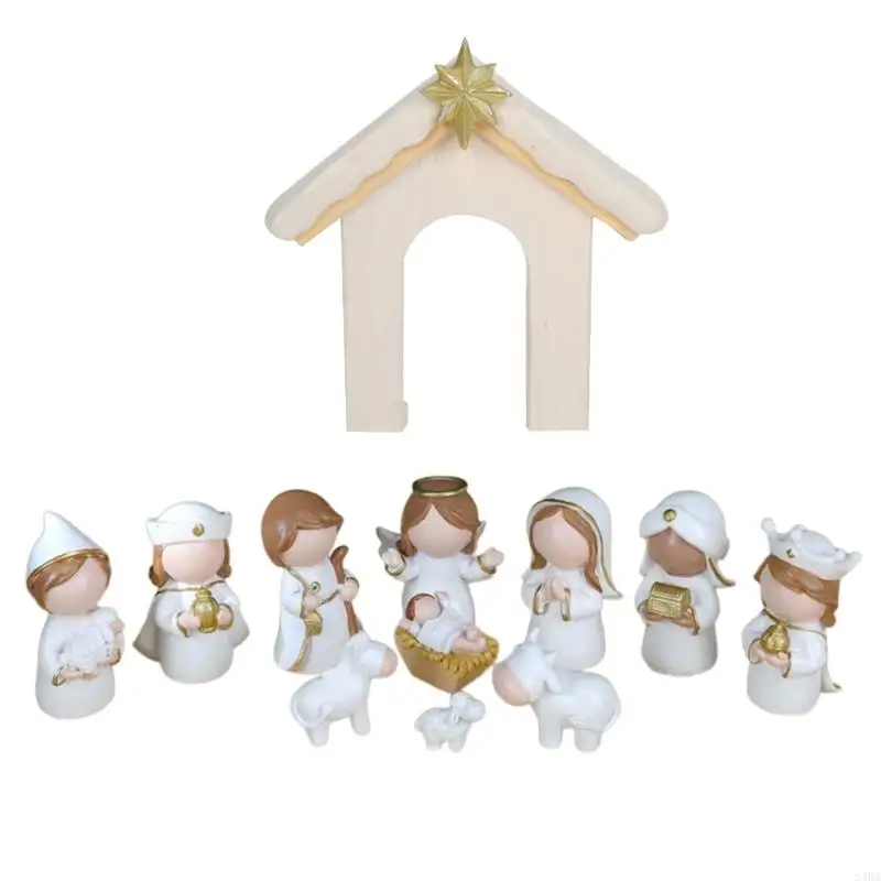  Christmas Nativity Set Holy Family Resins Figurine Statue with Stable Miniature Christmas Nativity Scene Sculptures