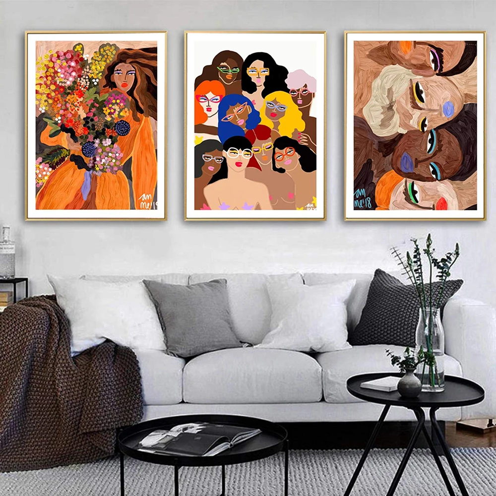 

Modern Abstract Poster Girlfriends Party Abstract Colorful Portrait Canvas Painting Wall Art Picture Living Room Home Decor