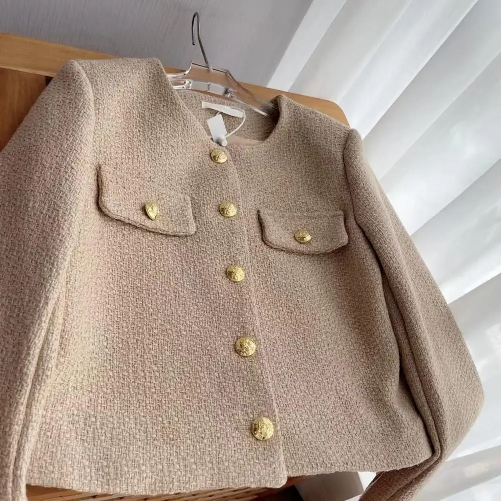 Casual Women Jacket Stylish Single-breasted Women's Coat for Fall Spring Long Sleeves Cardigan in Solid Color Loose for Dating