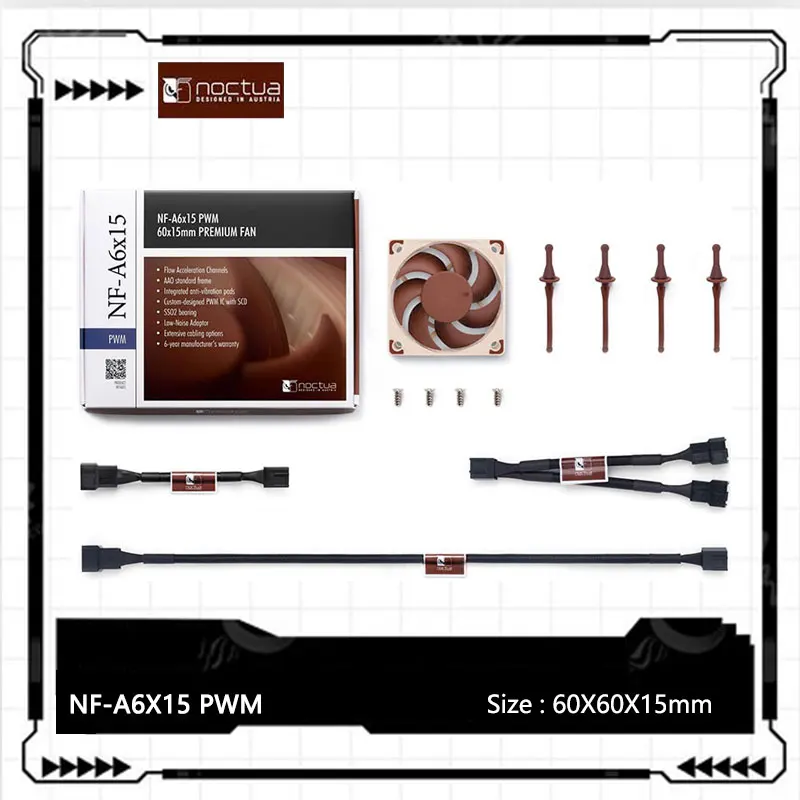 

Noctua NF-A6X15 Охлаждение корпуса компьютера, 60x60x15 мм/подшипники SSO2/производительный охлаждающий вентилятор из ПБТ из армированного волокна материала/высокопроизводительный охлаждающий вентилятор
