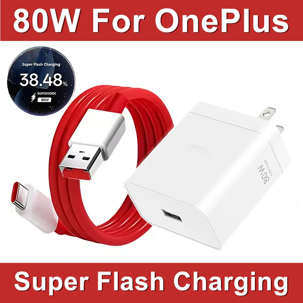 80W US Super Flash Quick Charger For OnePlus 9 10 Pro 11 12 13 15 Nord 2T 3 4 5 N300 OPPO Realme Fast Charging Type C USB Cable