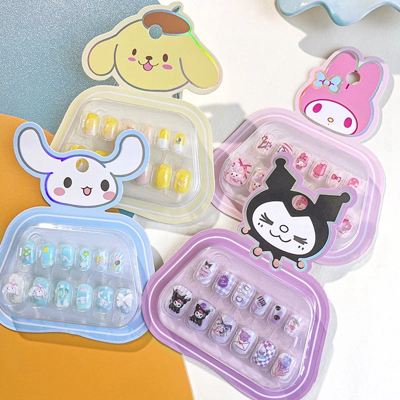 Sanrio Hello Kitty Kids Nagelsticker Schattige Kinderen Zelfklevende Nagel Patch Kuromi Cinnamoroll Accessoires Cartoon Meisje Speelgoed Cadeau