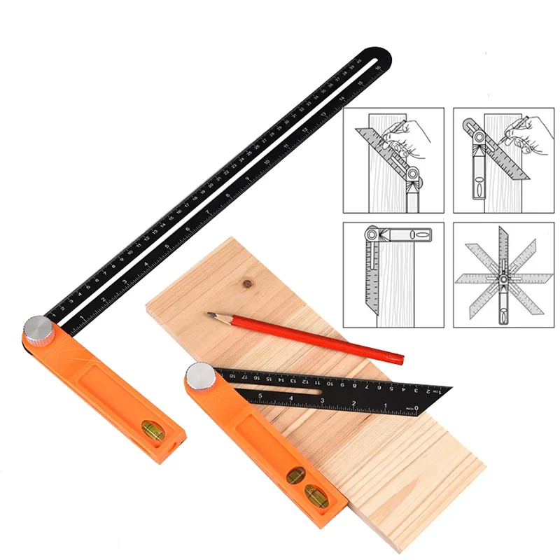 Angle Rulers Gauges Tri Square Sliding T-Bevel With Wooden Handle Level Measuring Tool Woodworking Ruler Gauge Protractor