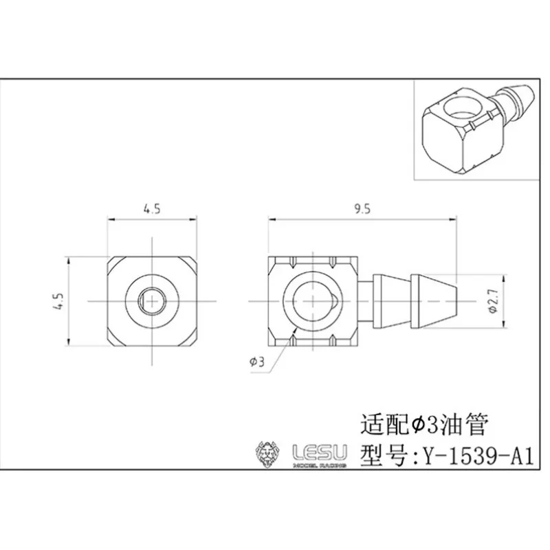RC 1/14 5 Stück LESU Messing-Öldüsen T-förmig 3*2mm Rohre für Tamiya Hydraulik-Muldenkipper für SCANIA MAN VOLVO Tripper DIY-Teile – Detail 3