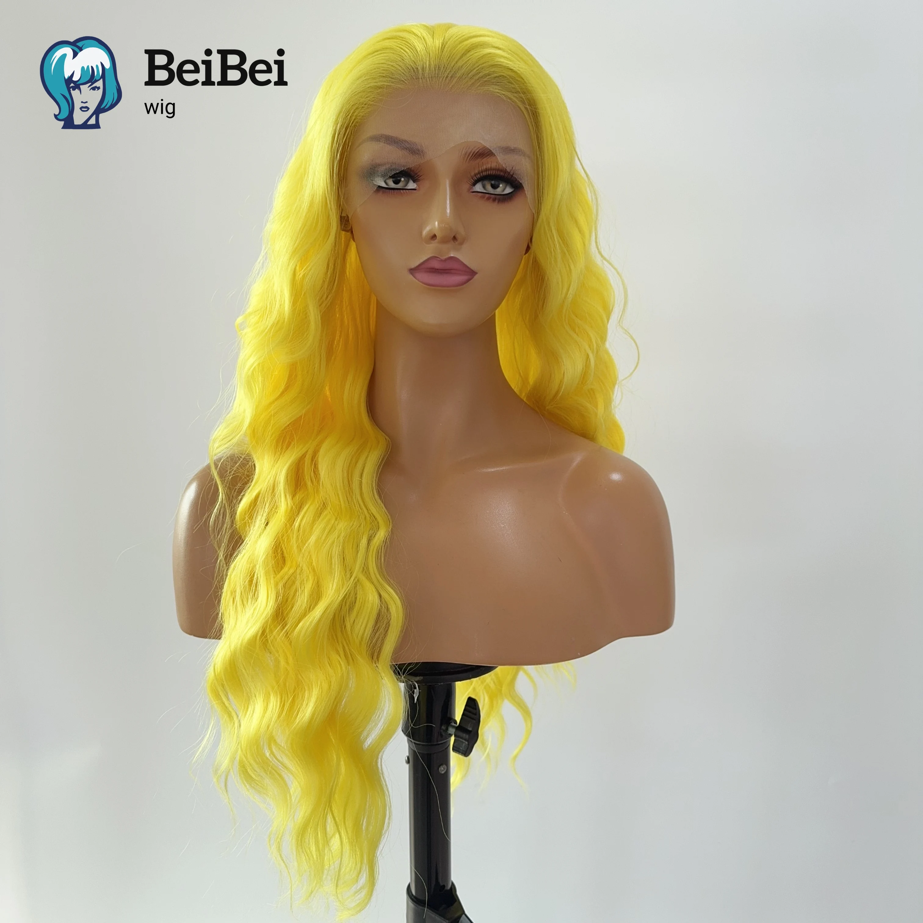 여성용 노란색 레이스 프론트 가발 26인치 레몬 옐로우 롱 스트레이트 13*4 자연스러운 고품질 합성 코스프레 가발