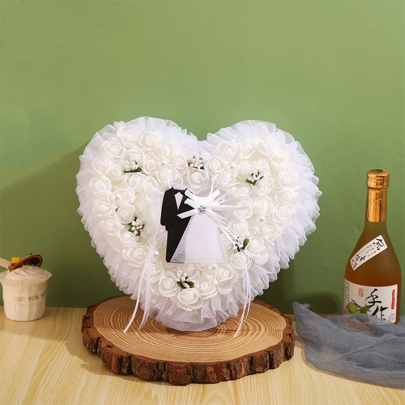 وسادة خاتم شريك الزفاف الفرنسية ، هدايا الزهور الإبداعية ، وسادة الحب ، عيد الميلاد ، عيد الحب ، مستلزمات التصوير الفوتوغرافي ، لوازم الزفاف