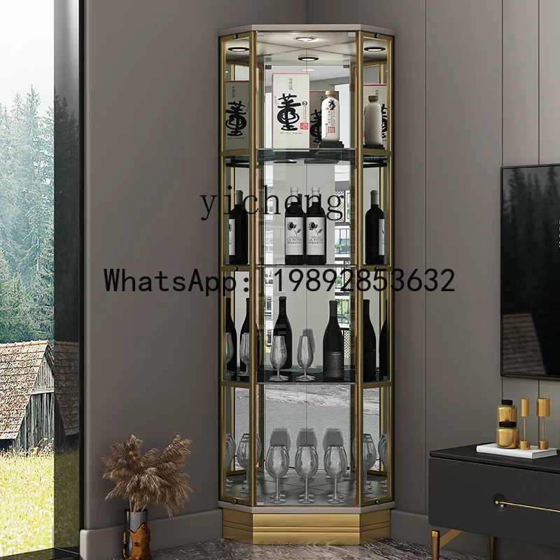 Light Luxury Corner Glass High-End Fan-Shaped Display Wall Corner Living Room Floor Corner Wine Cabinet