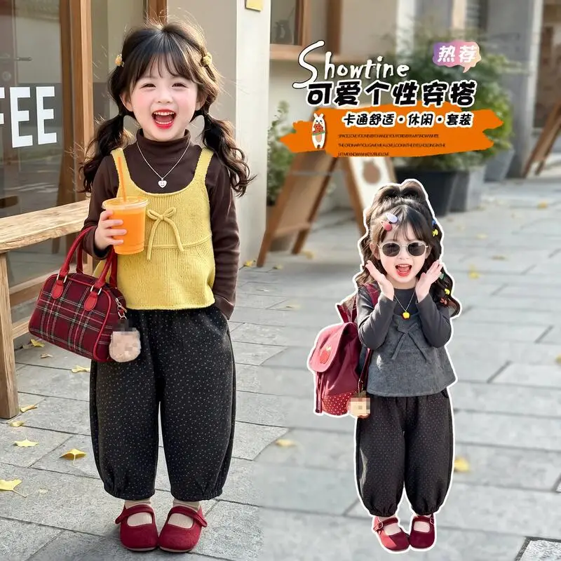 Korean Version Children's Kawaii Spring Autumn T-Shirt Pants Suit Girls New Cartoon Long Sleeve Hooded Sweatshirt Girls 3Pcs